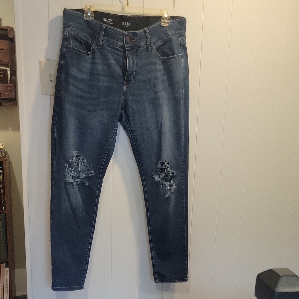 a.n.a Blue Skinny Jeans with Modern Distressed Style